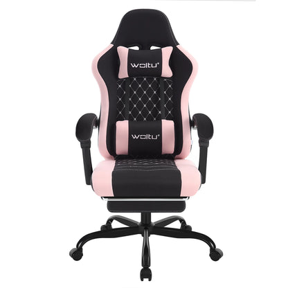 WOLTU snurrbar datorstol med massagefunktion, ergonomisk kontorsstol med kudde och fotstöd, höjdjusterbar gamingstol