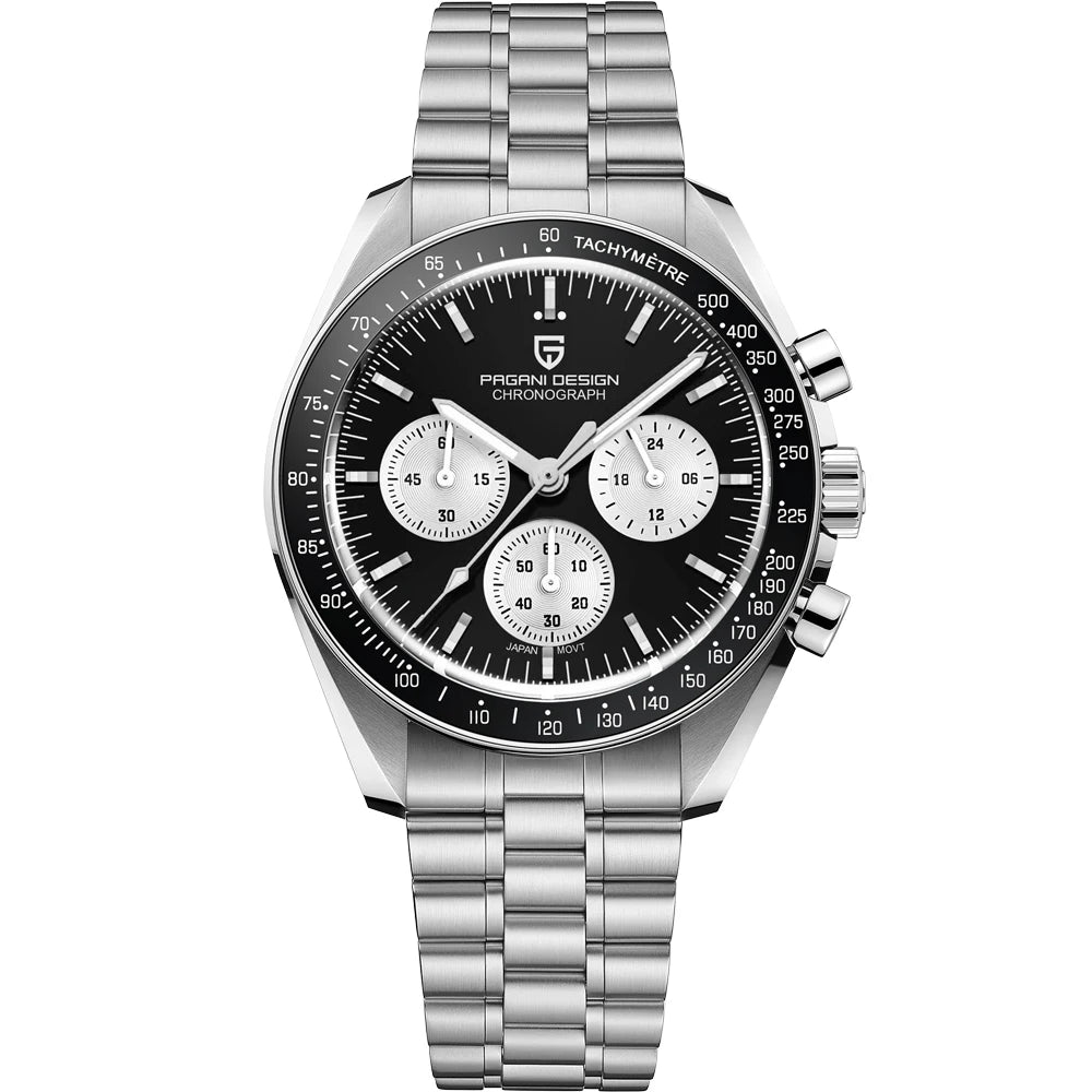 Zegarek PAGANI DESIGN Moon – luksusowy męski chronograf kwarcowy w sportowym stylu, szafirowe szkło z powłoką antyrefleksyjną, luminescencyjny wyświetlacz