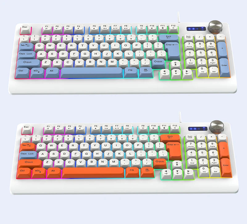 93 Keys Wired Gaming Keyboard with RGB Backlight Multi-Function Knob Color Matching Mechanical Feel Keyboard for PC Laptop Gamer