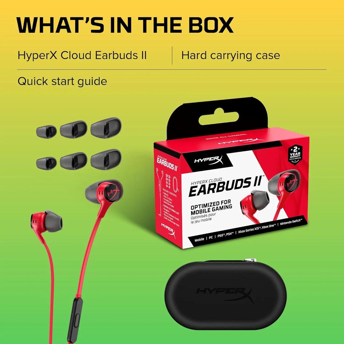 HyperX Cloud Earbuds II Wired Gaming Earphones with Microphone, 3.5mm Gaming Earbuds for PC Mobile Nintendo Switch, High-Fidelity In-Ear Headphones