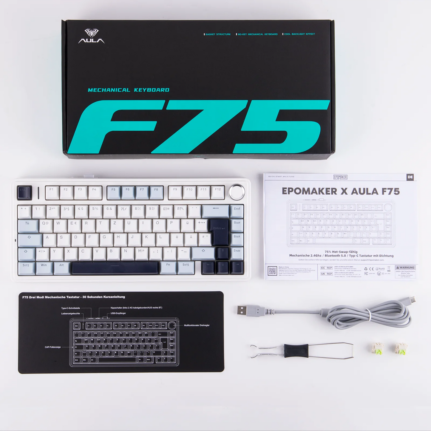 EPOMAKER x AULA F75 ISO-DE Tri-Mode Connectivity QWERTZ German Layout Wireless Mechanical Keyboard with 4000 mAh Battery