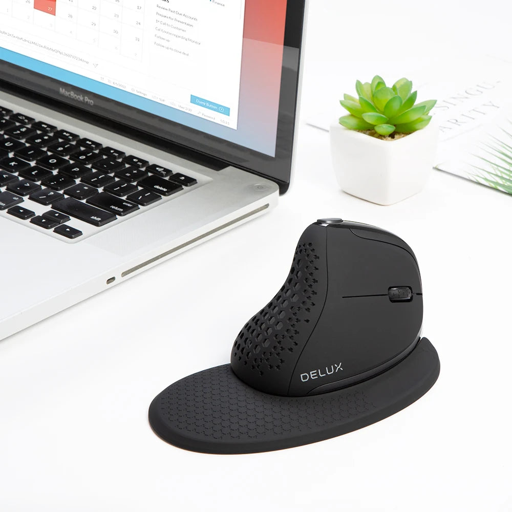 DELUX M618XSD Ergonomic Vertical Mouse with OLED Screen, 4000 DPI, Rechargeable 1000mAh Battery, Wireless & Wired Computer Mouse