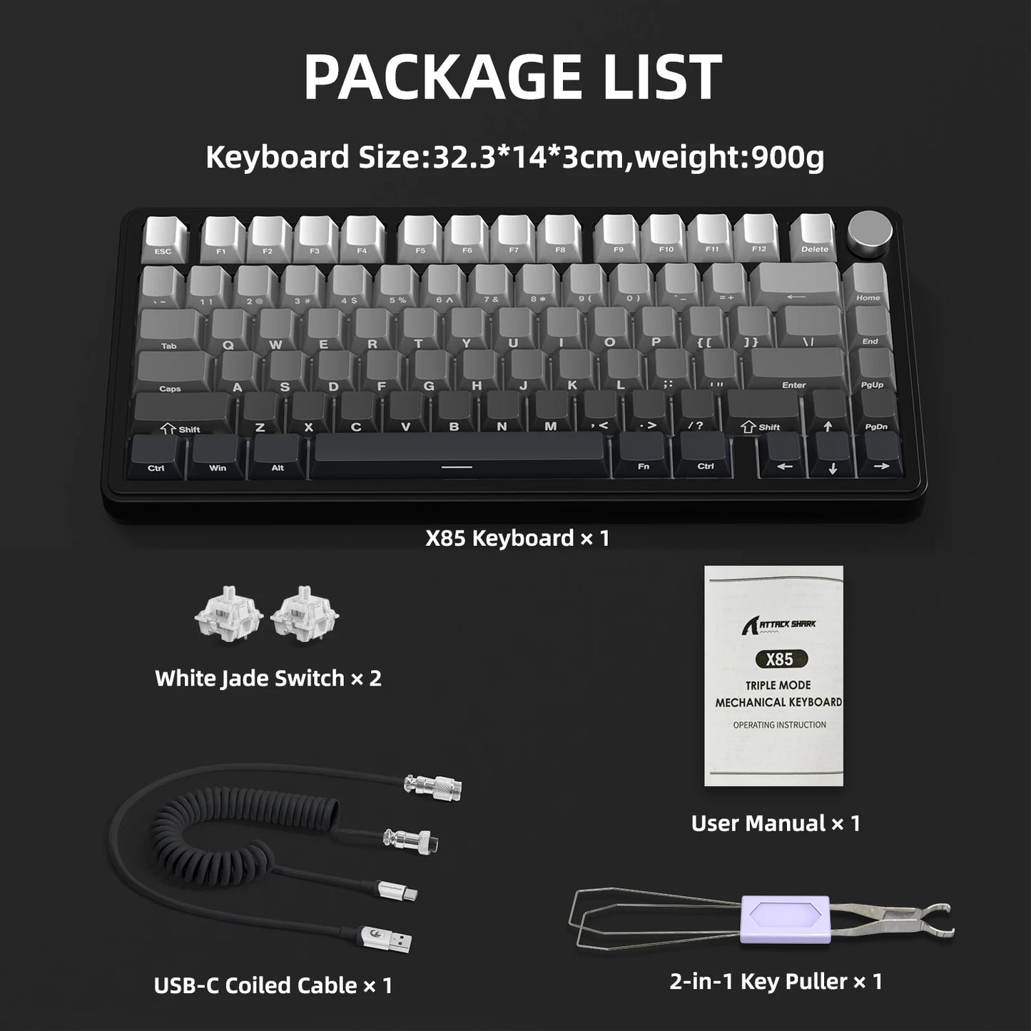 ATTACK SHARK X85 Tri-Mode Gasket Mechanical Keyboard 75% Wireless Hot Swappable RGB Gaming Keyboard with CNC Knob, 5-Layer Sound Dampening & NKRO