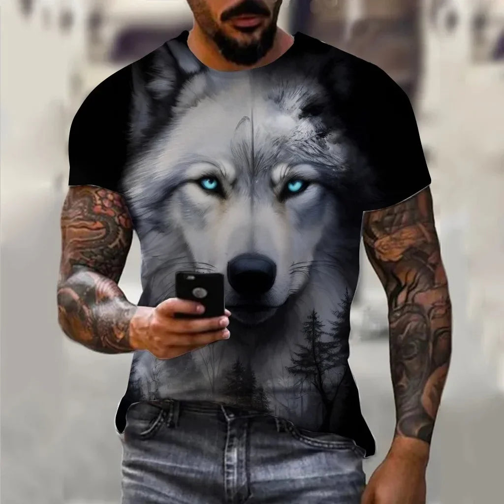 Męskie koszulki letnie z nadrukiem zwierzęcym – wilk, nadruk 3D, koszulki letnie, damskie, moda uliczna, koszulki oversize, odzież męska