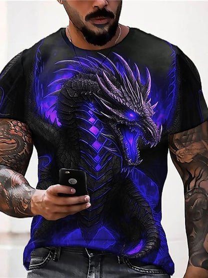 2024 Summer Street Style Fashion Men's T-shirt Urban Everyday Casual Short-sleeved Top 3D Dragon Print Men's Outdoor T-shirt