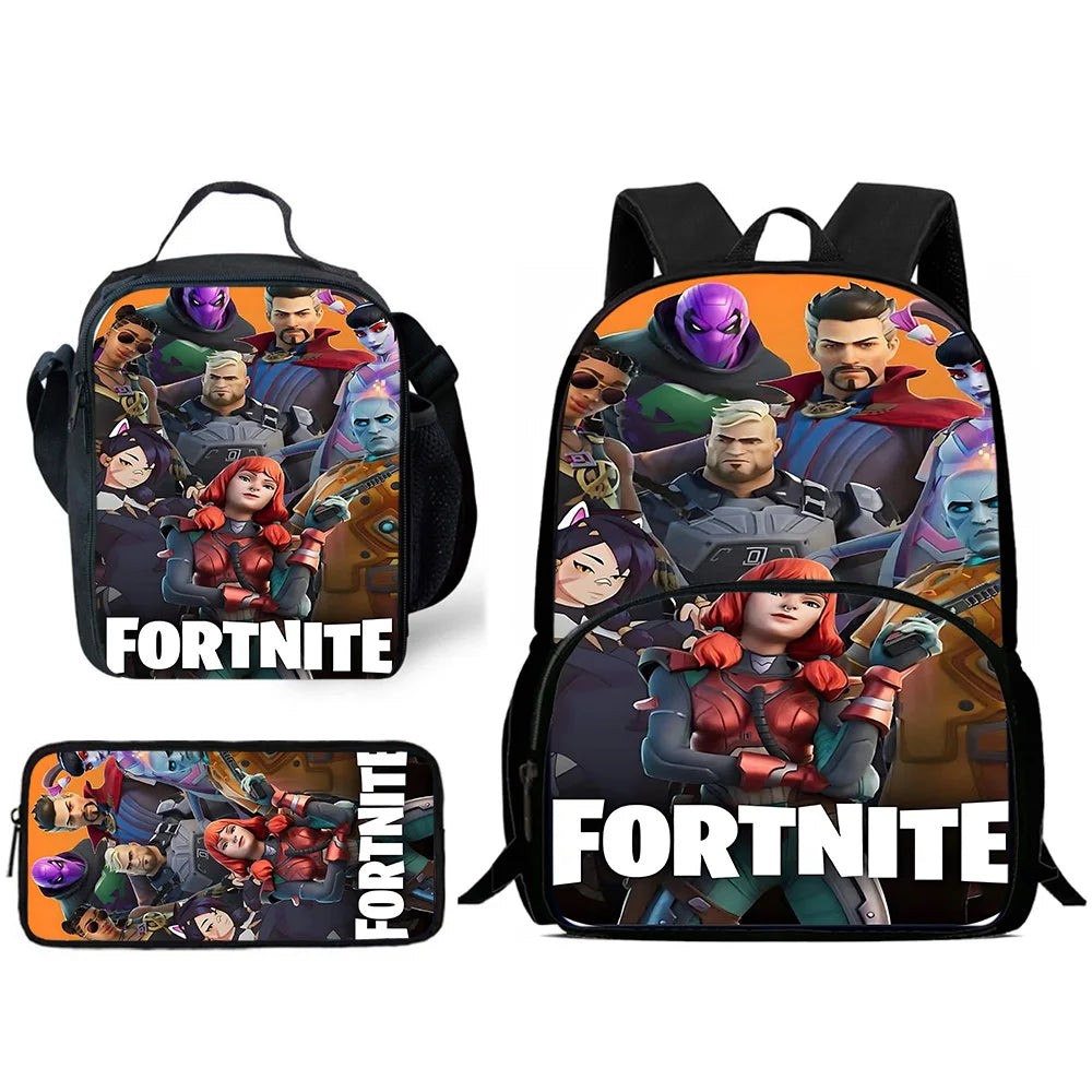 Trendiges Gaming-Design Kinder-Rucksack F-FortniteS mit Lunchbag und Federmäppchen, Schulranzen mit großem Fassungsvermögen für Jungen und Mädchen, ideales Geschenk