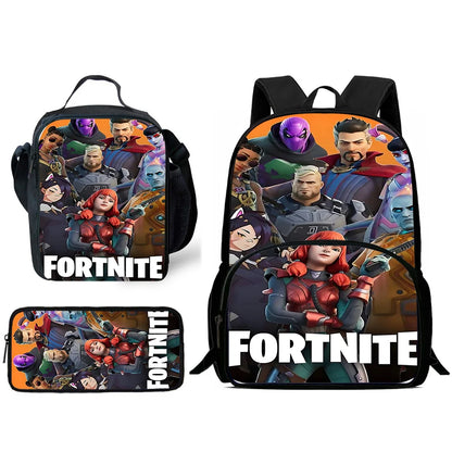 Trendiges Gaming-Design Kinder-Rucksack F-FortniteS mit Lunchbag und Federmäppchen, Schulranzen mit großem Fassungsvermögen für Jungen und Mädchen, ideales Geschenk