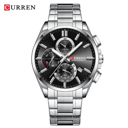 Montre homme CURREN, marque de luxe, originale, étanche, en acier inoxydable, chronographe, phase de lune, date, cadran rotatif