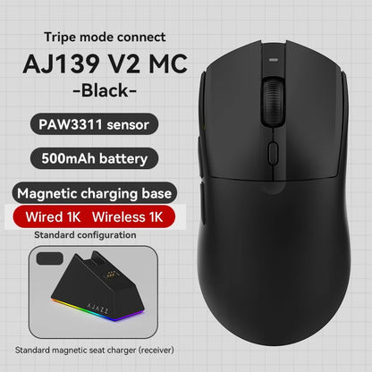 Mouse wireless AJAZZ AJ139Pro/AJ139V2MC con chipset PMW3395/PAW3311, 12000-26000Dpi, mouse da gaming professionale