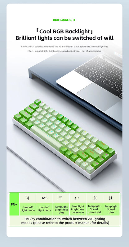 K68    68Key Wireless Mechanical Keyboard Tri-mode Connection,Full Key Hot Swap,RGB lighting Effects,Gasket Muffler Structure, L