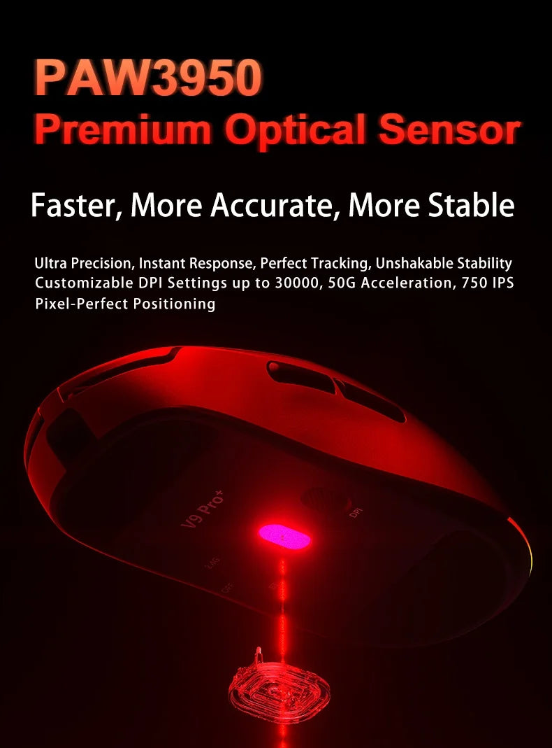 Aula V9 Ultra bezdrôtová e-športová herná myš Double 8k 3mode PAW 3950 8k, 55g, ľahká ergonomická myš, prispôsobiteľné príslušenstvo k PC