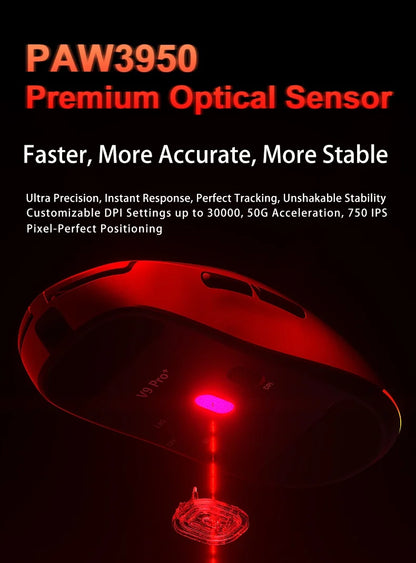 Aula V9 Ultra bezdrôtová e-športová herná myš Double 8k 3mode PAW 3950 8k, 55g, ľahká ergonomická myš, prispôsobiteľné príslušenstvo k PC