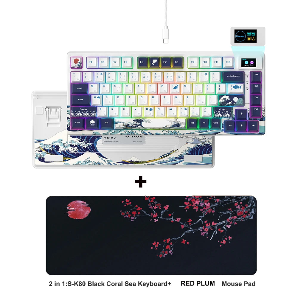 Teclado gamer Womier S-K80 com ecrã OLED a cores, teclado mecânico gaming hot-swappable com montagem gasket, teclado RGB personalizado