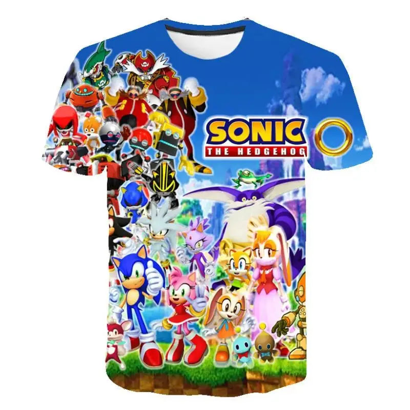 2026 Anime Cartoon Sonic The Hedgehog 3D Printed Casual Fast Drying Breathable Comfortable Parent Child Short Sleeve T-shirt