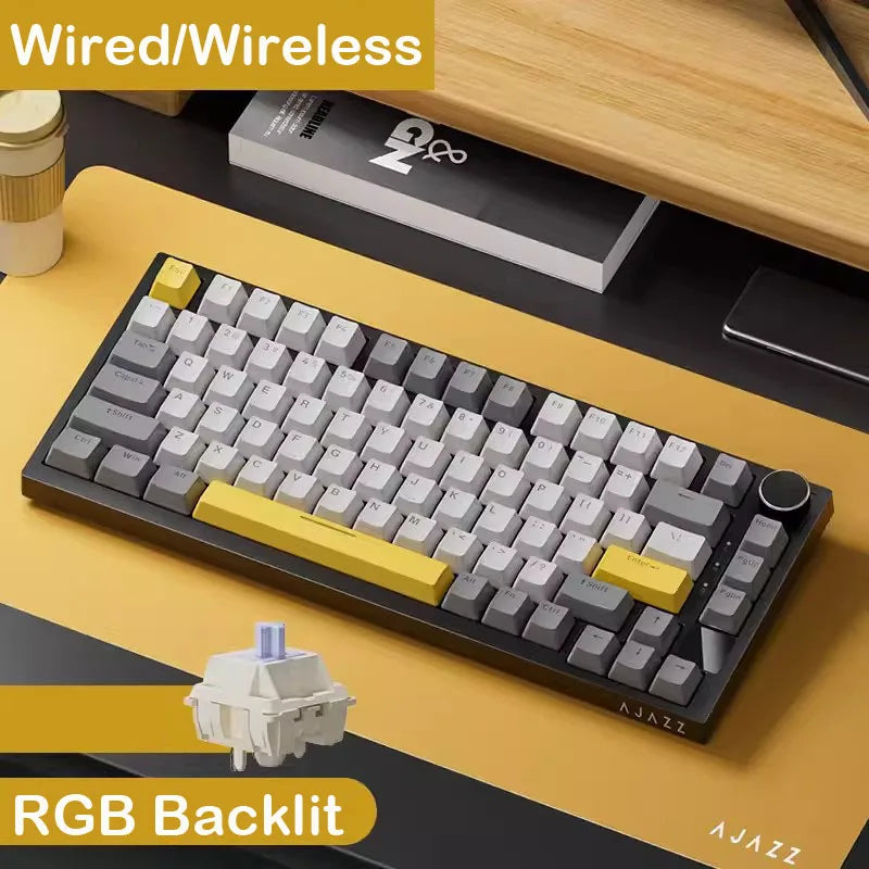 AJAZZ AK820 Mechanical Keyboard 70% Compact Layout/RGB Lighting/Hot-swappable Switches, with Wired, Wireless, and Bluetooth