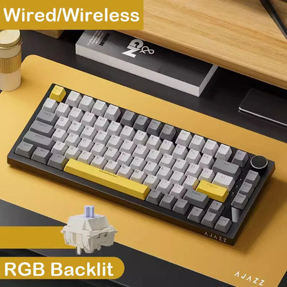 AJAZZ AK820 Mechanical Keyboard 70% Compact Layout/RGB Lighting/Hot-swappable Switches, with Wired, Wireless, and Bluetooth