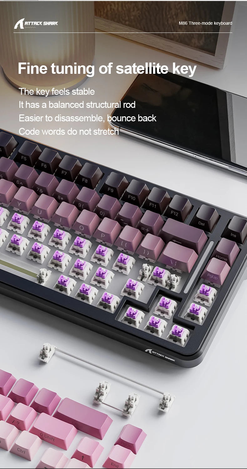 Attack Shark M86 Wireless Mechanical Keyboard 75% Compact RGB Backlit Hot-Swappable Side-Printed PBT Keycaps Tri-Mode 4000mAh