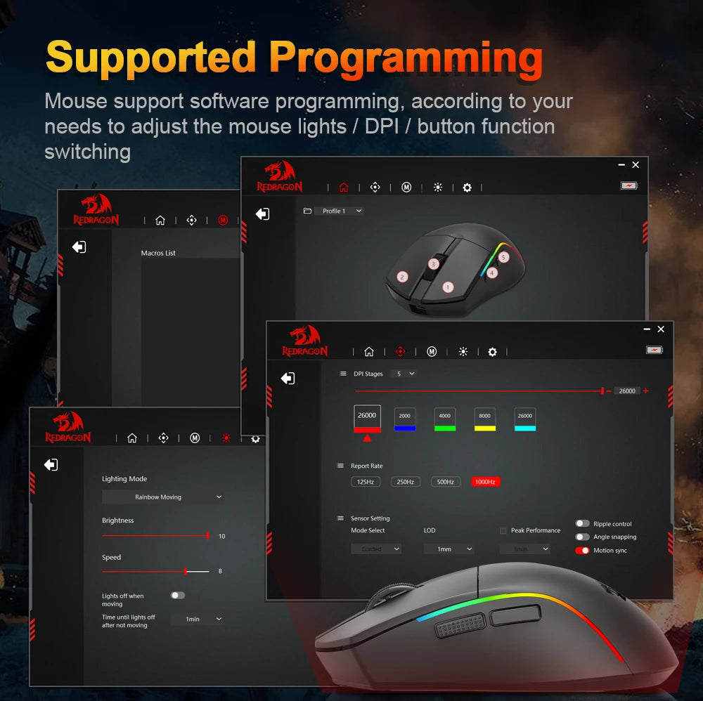 REDRAGON M816 PRO Gaming Mouse 26000 DPI Wireless RGB Gaming Mouse, Tri-Mode 2.4G Bluetooth Wired Mouse with PAW3395 Sensor