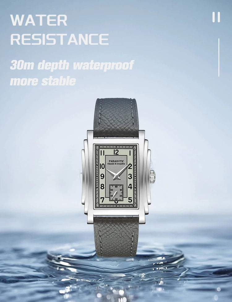 FARASUTE Original Design Square Manual Mechanical Men's Watch Seagull Movement Luxury Retro Sapphire Mirror Waterproof Men Watch