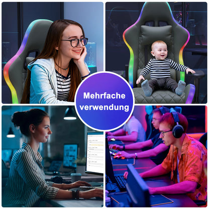 Comanlai Ergonomic Gaming Chair with RGB LED Lights Massage Lumbar Pillow Adjustable Recline Height Game Chair for Office Gaming