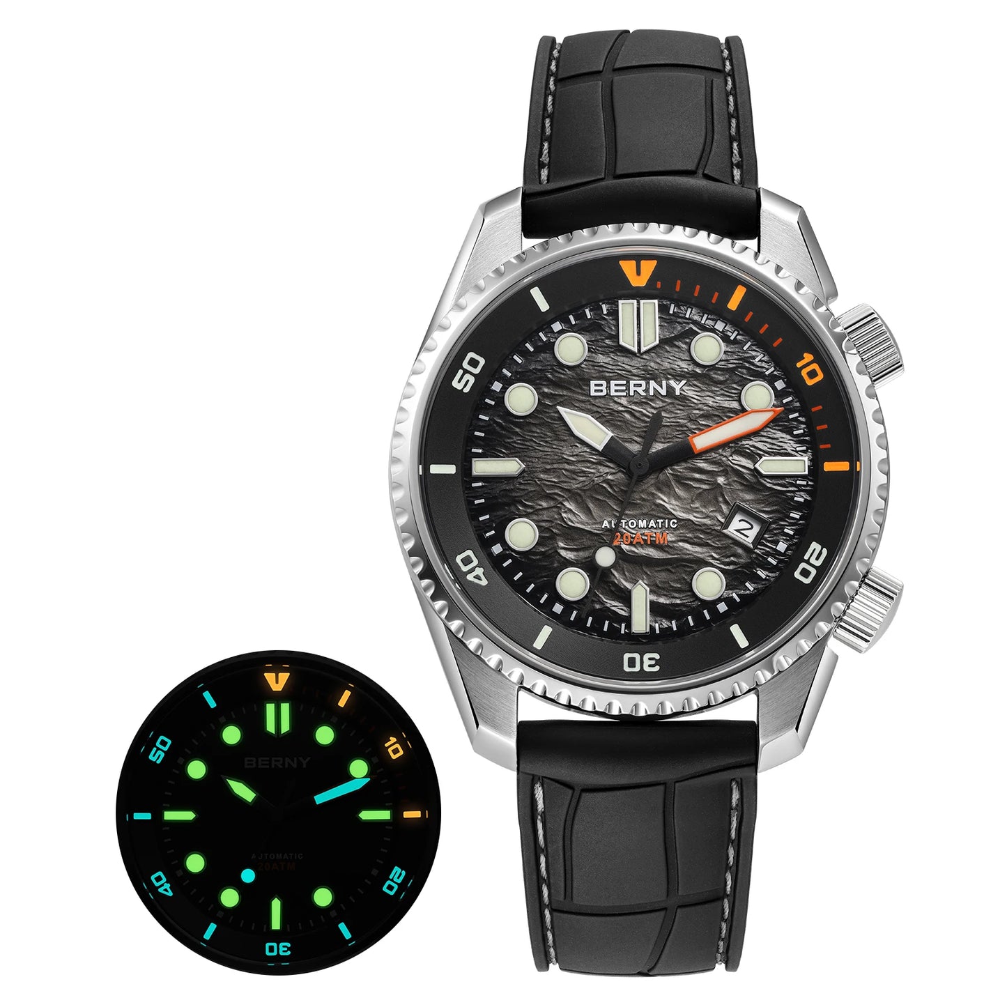 BERNY Automatic Diver Watch for Men Top Luxury Sapphire 316L Steel Blue Dial 200M Waterproof Mechanical Diving Men's Watches