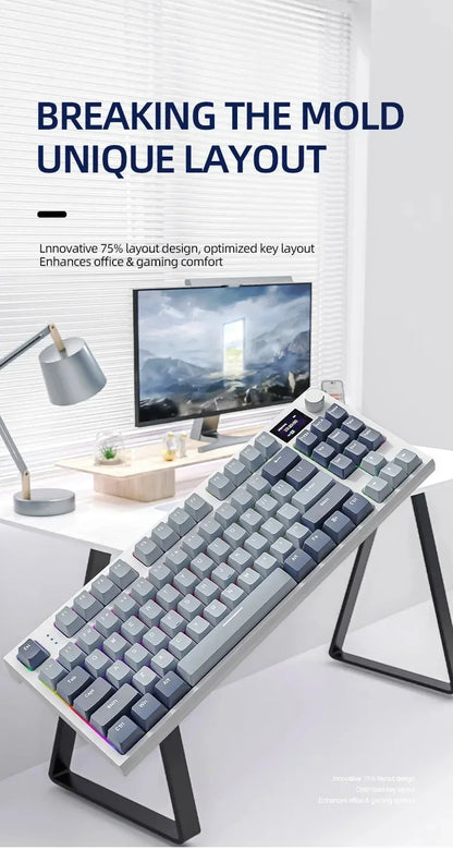 Attack Shark K86 Wireless Mechanical Keyboard, TFT Display, Metal Knob,RGB Backlit, Hot-Swappable, Bluetooth for Gaming & Office