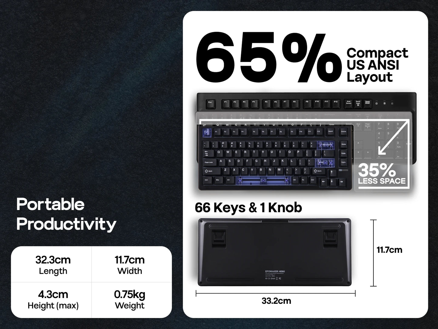 EPOMAKER Magcore65 Lite 65% US QWERTY Layout Wired/BT/2.4Ghz Wireless Mechanical Gaming Keyboard 8K Polling Analog Switch