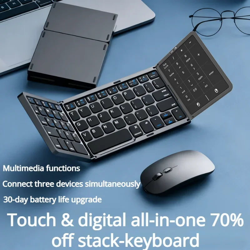 New Three-Fold Folding Bluetooth Keyboard With Touchpad Portable Foldable Keyboard For PC Mac Smartphone IPad