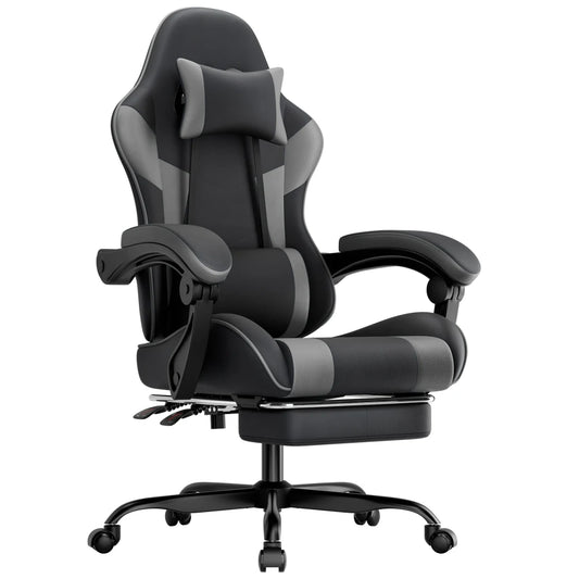 Ergonomic Gaming Chair with Lumbar Support, Breathable PU Leather Gaming Chair, Reclining Computer Gaming Chair with Footrest & Adjustable Height