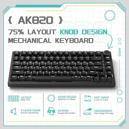 AJAZZ AK820 Wired Gaming Mechanical Keyboard RGB Backlight Hot-Swap Switches, 70% Compact Layout, PC/Mac Compatible