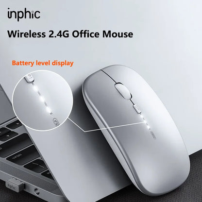 Inphic M1P Wireless Silent Mouse, Ultra-Thin Rechargeable 2.4G Office Mouse with USB Receiver, Type-C Charging, Battery Display & DPI Control