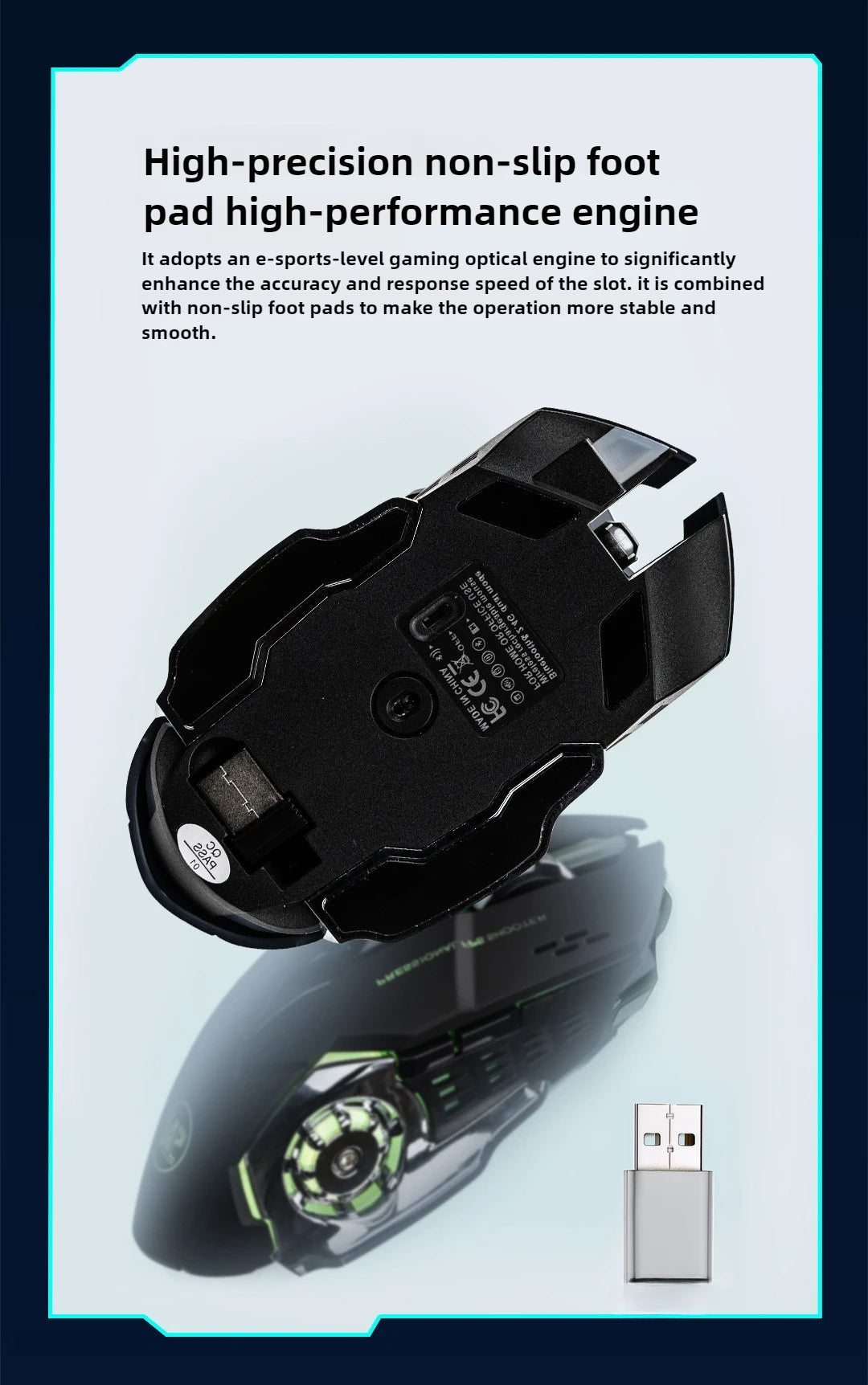 MINGCVIL Rechargeable Wireless Gaming Mouse Bluetooth & USB Computer Mouse, Ergonomic RGB Backlit Wireless Mouse for PC, Laptop, Mac & Gaming