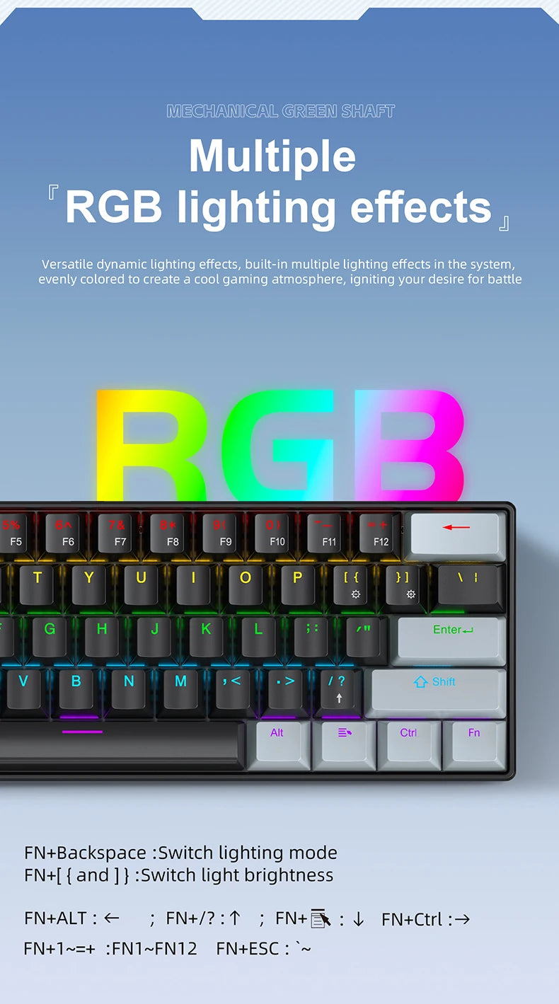 61 Keys RGB Mechanical Keyboard Wired K61 Mini Keyboard 60% Portable Black,White, Red/Blue Switch for Gaming\Work