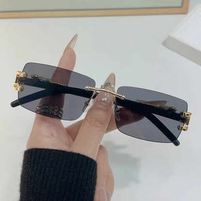 1 Pc Fashionable Women Men Sunglasses Frameless Rectangular Personalized Sunglasses for Daily Life Vintage Sun Glasses For male