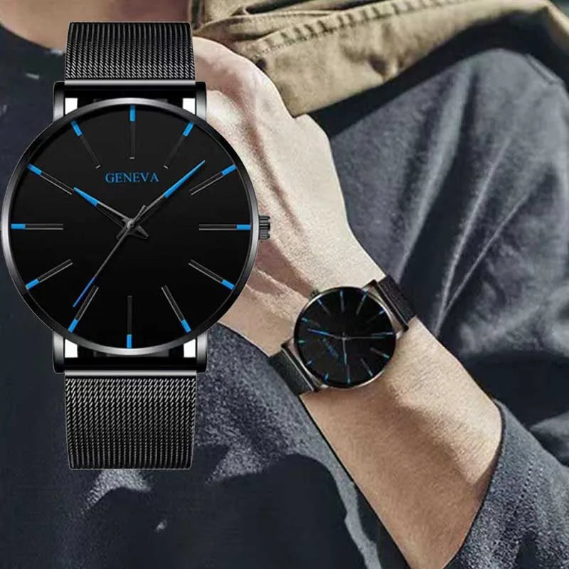 Fashion Mens Watches Top Brand Luxury Quartz Watch Men Casual Slim Mesh Steel Waterproof Sport Watch Relogio Masculino