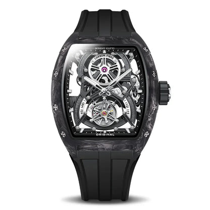 BONEST GATTI Men Automatic Mechanical Watch Skeleton Dial Sapphire Crystal Fluororubber Strap Waterproof Luminous Business watch