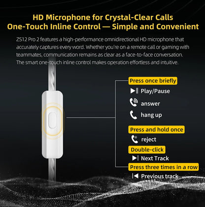 KZ ZS12 PRO 2 Hybrid IEM Earphones – HiFi Bass Wired Gaming Earbuds with Super-Linear Drivers
