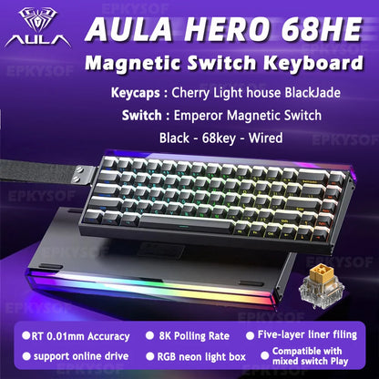 AULA HERO 68HE Magnetic Switch Keyboard RGB Gaming Mechanical Keyboard, 8K Rapid Trigger Wired Gaming Keyboard with Hot-Swappable Magnetic Switches, PBT Keycaps, 68-Key Esports Keyboard