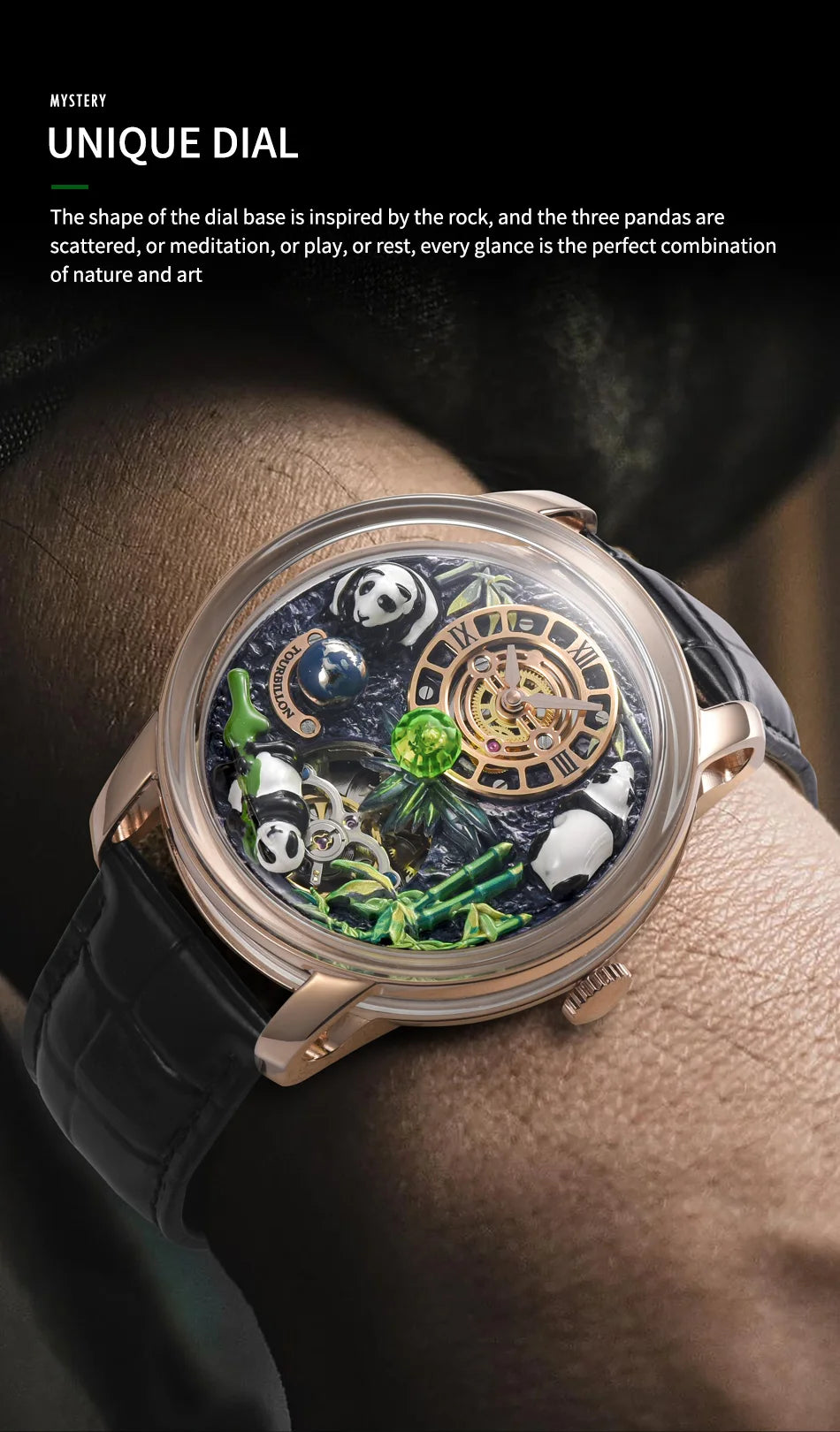 2025 PINDU New Panda Series National Treasure Symbol Men Mechanical Watch Rotating Crystal Ball 45.5MM Wristwatches Men M2791B