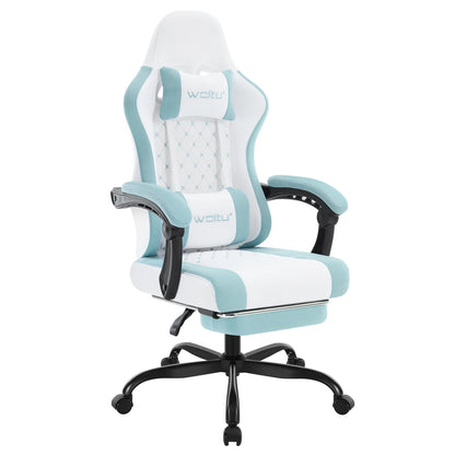 WOLTU snurrbar datorstol med massagefunktion, ergonomisk kontorsstol med kudde och fotstöd, höjdjusterbar gamingstol