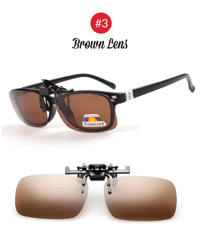 VIVIBEE Men Polarized Flip Up Clip on Sunglasses Black Driving UV400 Women Square S M L Goggles Night Vision Fishing Glasses