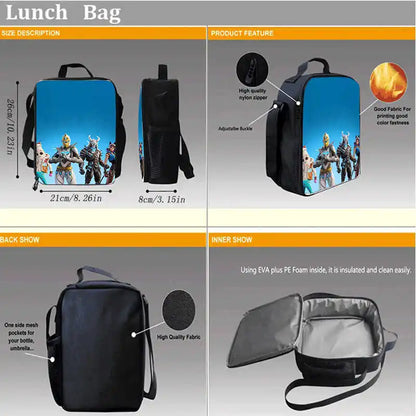 Lunch-Taschen für Kinder, Cartoon-Fortnite-Schul- und Picknicktaschen für Mädchen und Jungen, isolierte Kühltaschen für Kinder, tragbar und leicht