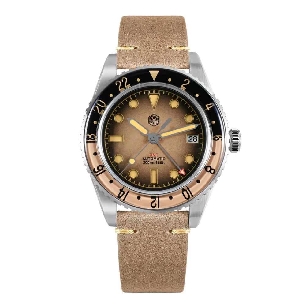 2025 New San Martin SN0134 Men Watch NH34 GMT Sandwich Dial 40mm Bidirectional Sapphire Bezel Luxury Sports Watch 20Bar Watches
