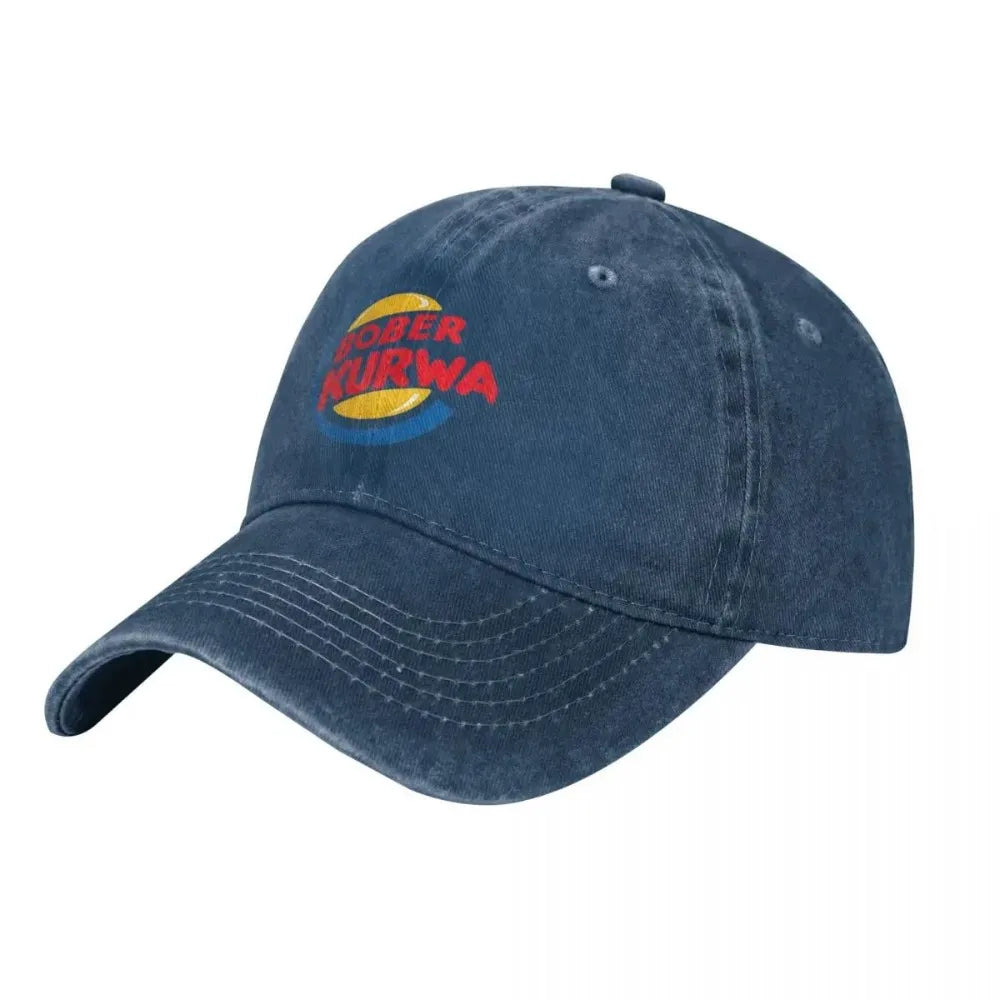 Casquette de baseball Burger King inspirée du mème « Bober Kurwa » – Casquettes en denim vieilli – Style vintage – Activités de plein air – Casquette souple non structurée