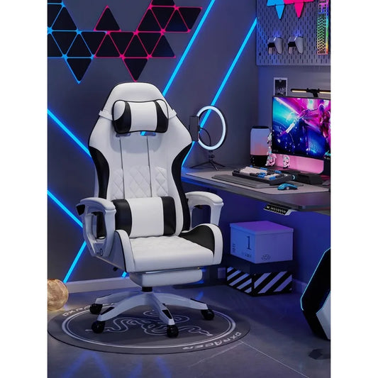 Ergonomic E-Sports Gaming Chair Reclining Office Chair with Leather Seat, Adjustable Height Computer Chair for Long Sitting Comfort