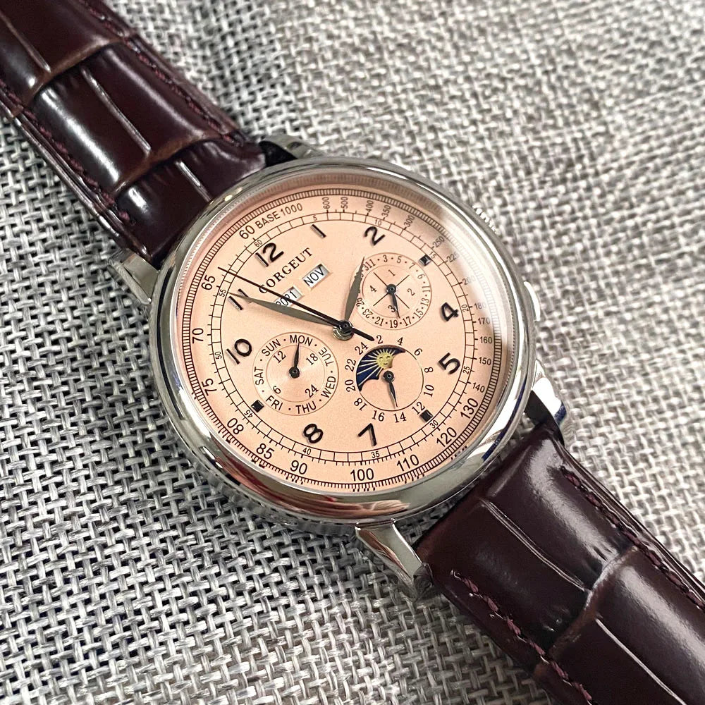 Relógio Automático para Homem Multifunções Data Dia Mês Ano 316L Relógio Mecânico Masculino Caixa Polida Indicador Dia/Noite 42mm