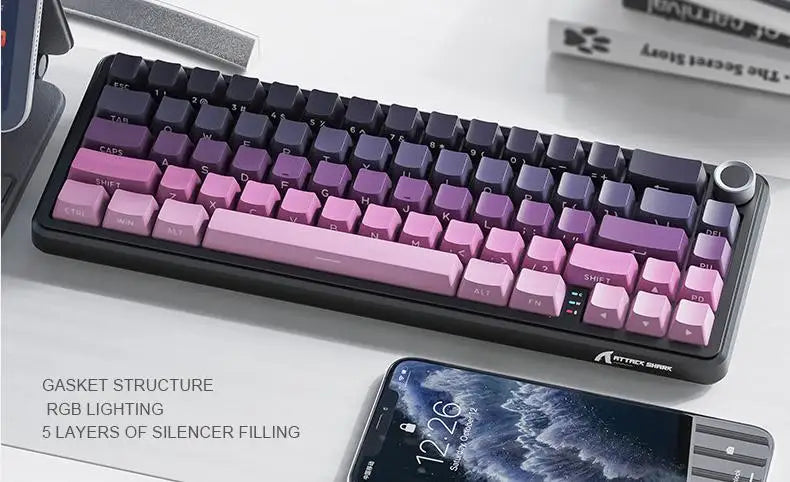 Attack Shark X66 Wireless Mechanical Keyboard 65% Compact Layout RGB Backlight Gasket Hot Swap Bluetooth USB-C PBT Large battery
