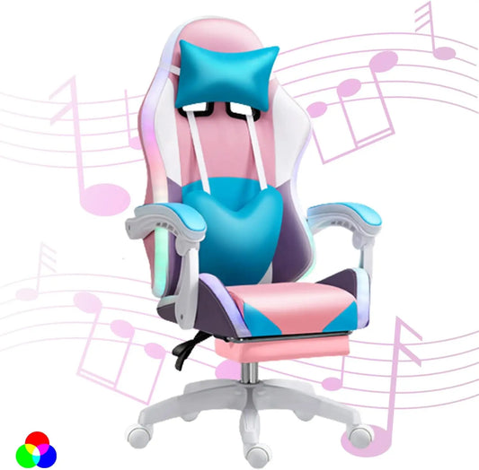 RGB LED Gaming Chair for Adults with Speakers, Ergonomic Gaming Chair, Reclining Computer Gaming Chair with Lumbar Support & Adjustable Height