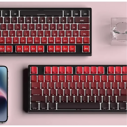 Neue Keycaps für 60/64/84/98/108 Gaming-Mechaniktastaturen mit MX-Switches, 135 Tasten, OEM PBT, seitlich graviert, Farbverlauf in Rot und Schwarz
