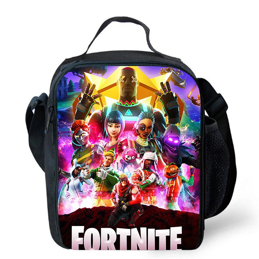 Cartoon FORTNITE Insulated Cooler Lunch Bag Cute Portable Lightweight Picnic Bag for Boys & Girls Age 5-10 Kids Daily Food Bag